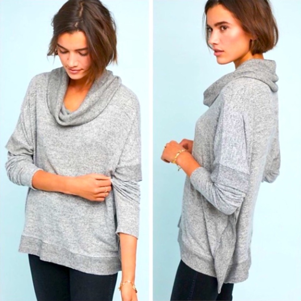 Anthropologie Postmark Lassen Cowl Neck Sweater oversize Large grey